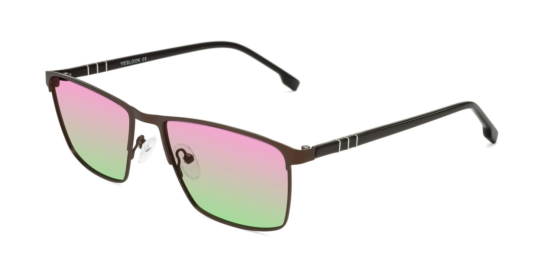 Angle of Sampit in Matte Brown with Pink / Green Gradient Lenses