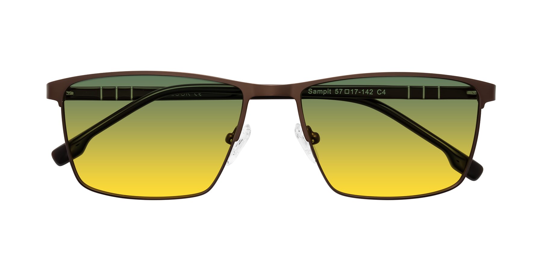 Folded Front of Sampit in Matte Brown with Green / Yellow Gradient Lenses