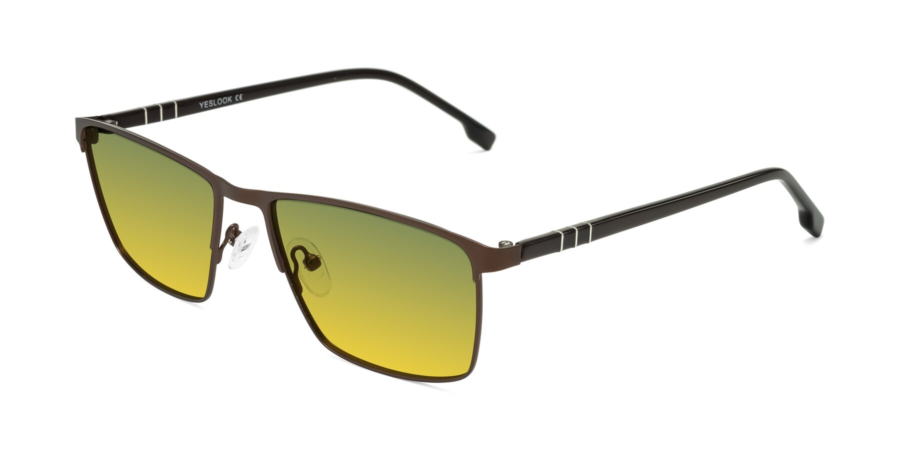 Angle of Sampit in Matte Brown with Green / Yellow Gradient Lenses