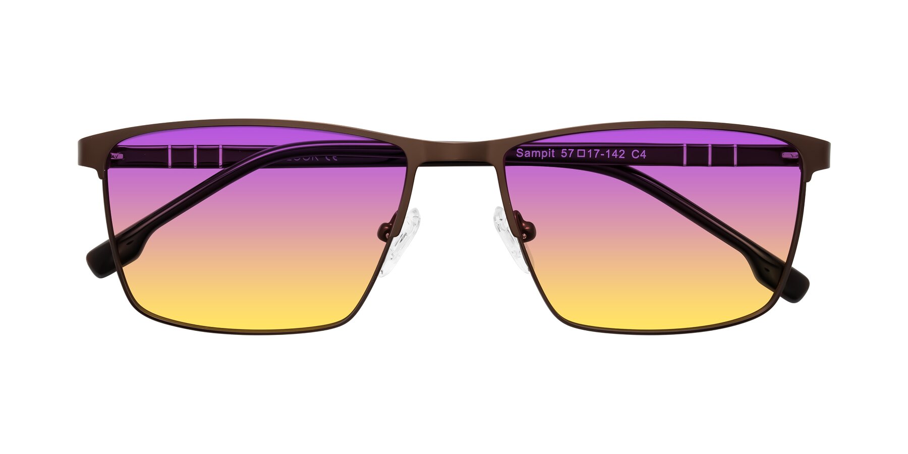 Folded Front of Sampit in Matte Brown with Purple / Yellow Gradient Lenses