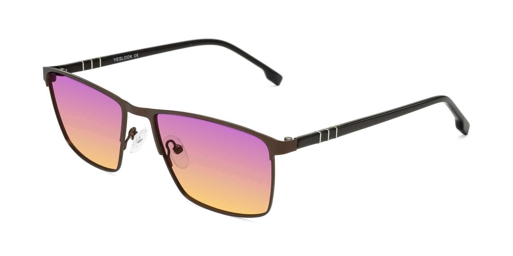 Angle of Sampit in Matte Brown with Purple / Yellow Gradient Lenses