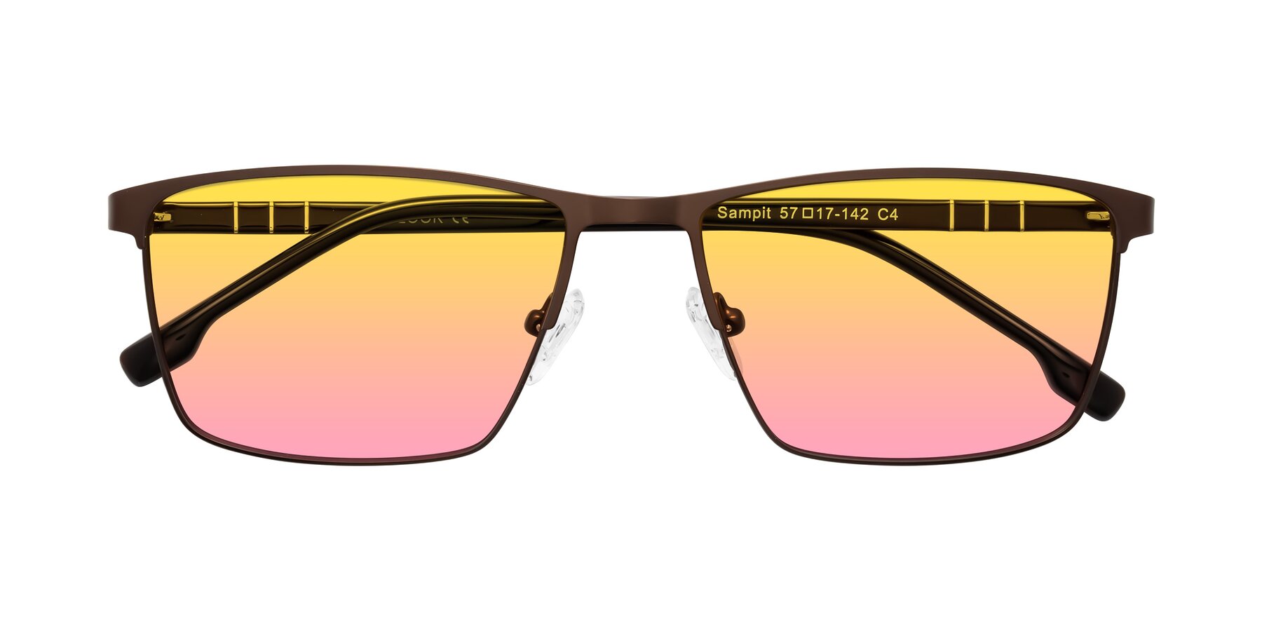 Folded Front of Sampit in Matte Brown with Yellow / Pink Gradient Lenses