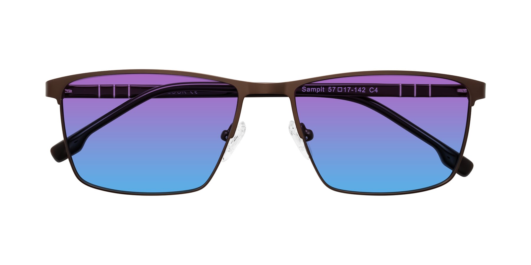 Folded Front of Sampit in Matte Brown with Purple / Blue Gradient Lenses