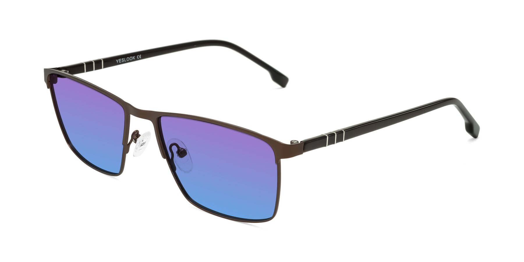 Angle of Sampit in Matte Brown with Purple / Blue Gradient Lenses