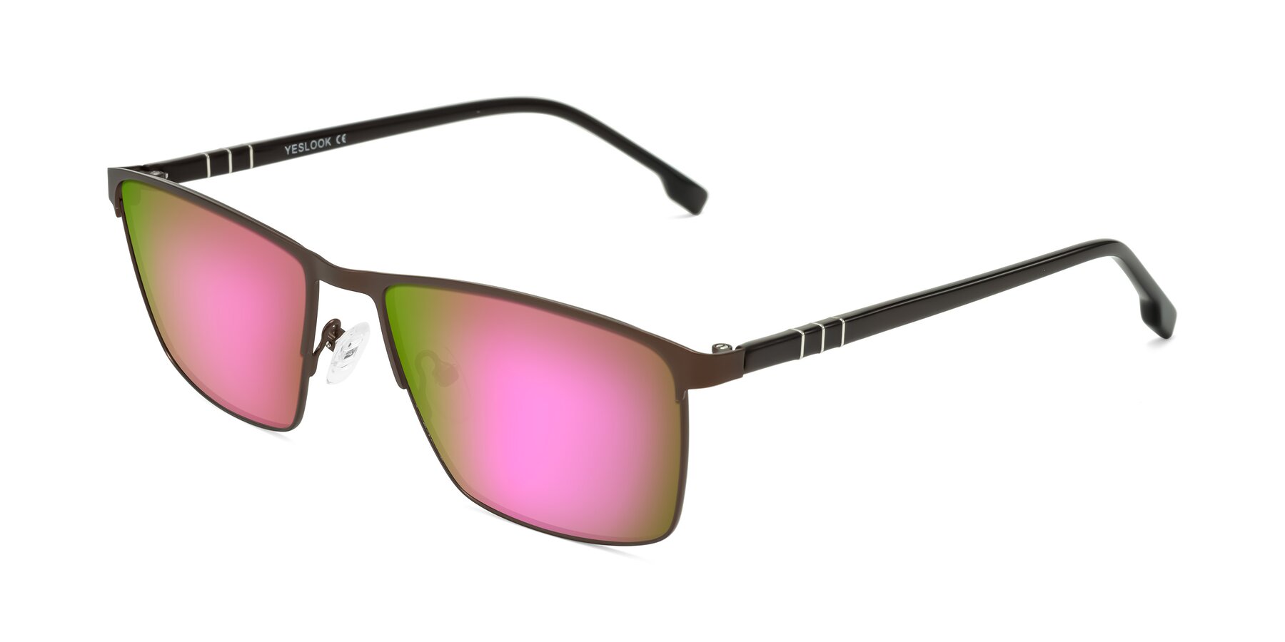 Angle of Sampit in Matte Brown with Pink Mirrored Lenses