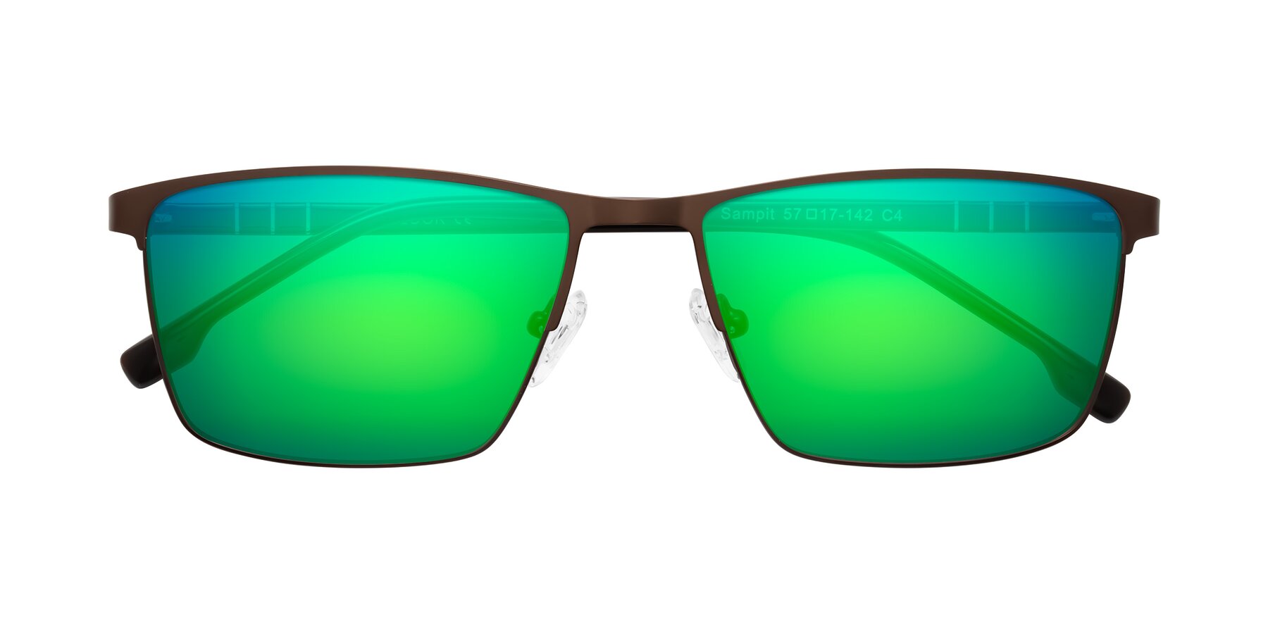 Folded Front of Sampit in Matte Brown with Green Mirrored Lenses