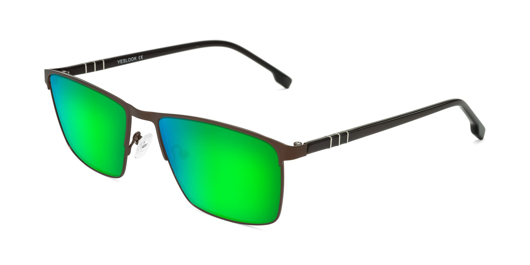 Angle of Sampit in Matte Brown with Green Mirrored Lenses
