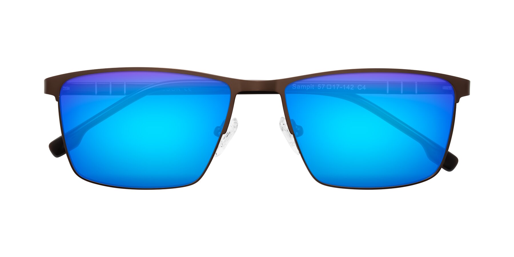 Folded Front of Sampit in Matte Brown with Blue Mirrored Lenses