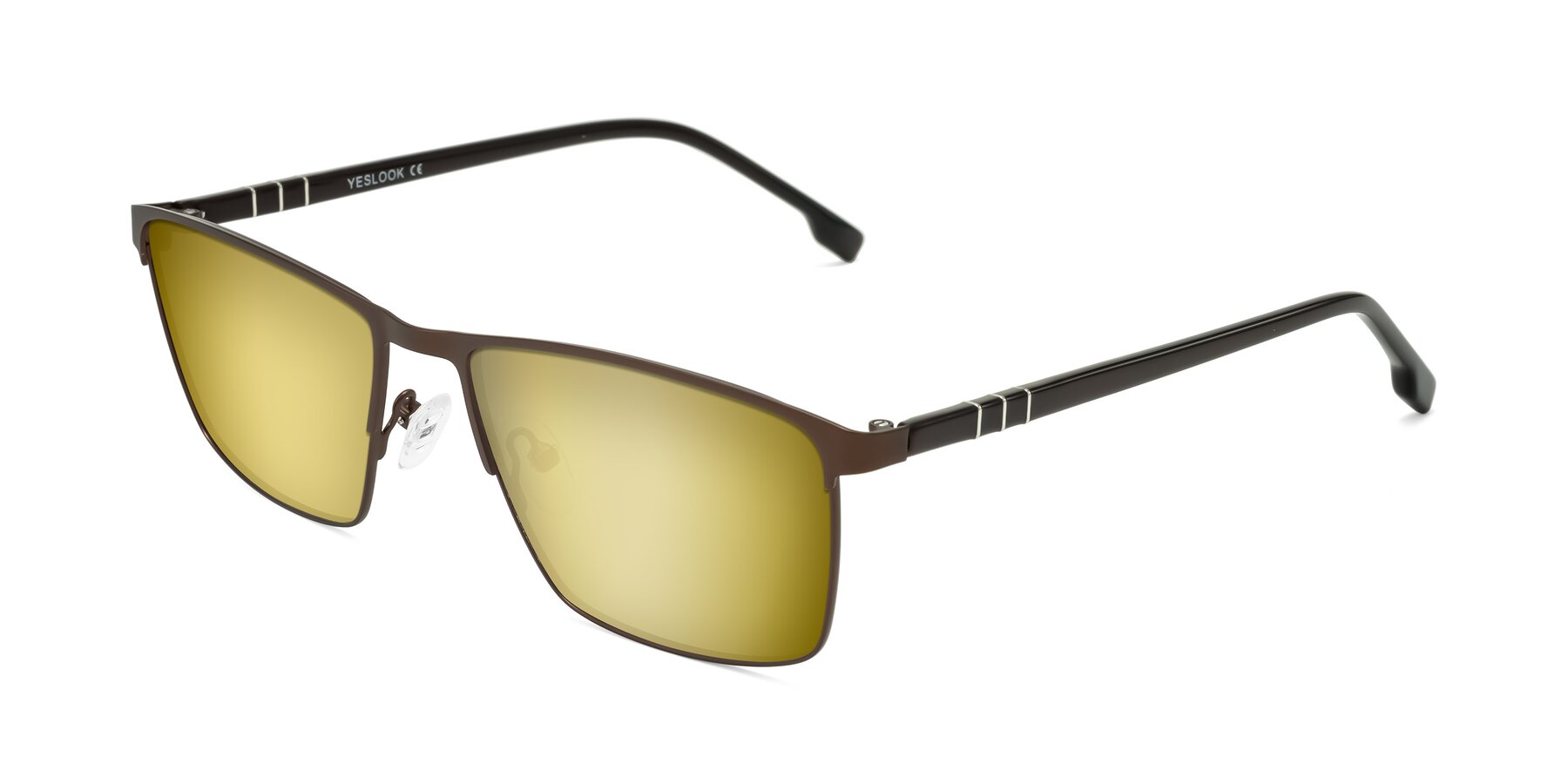 Angle of Sampit in Matte Brown with Gold Mirrored Lenses