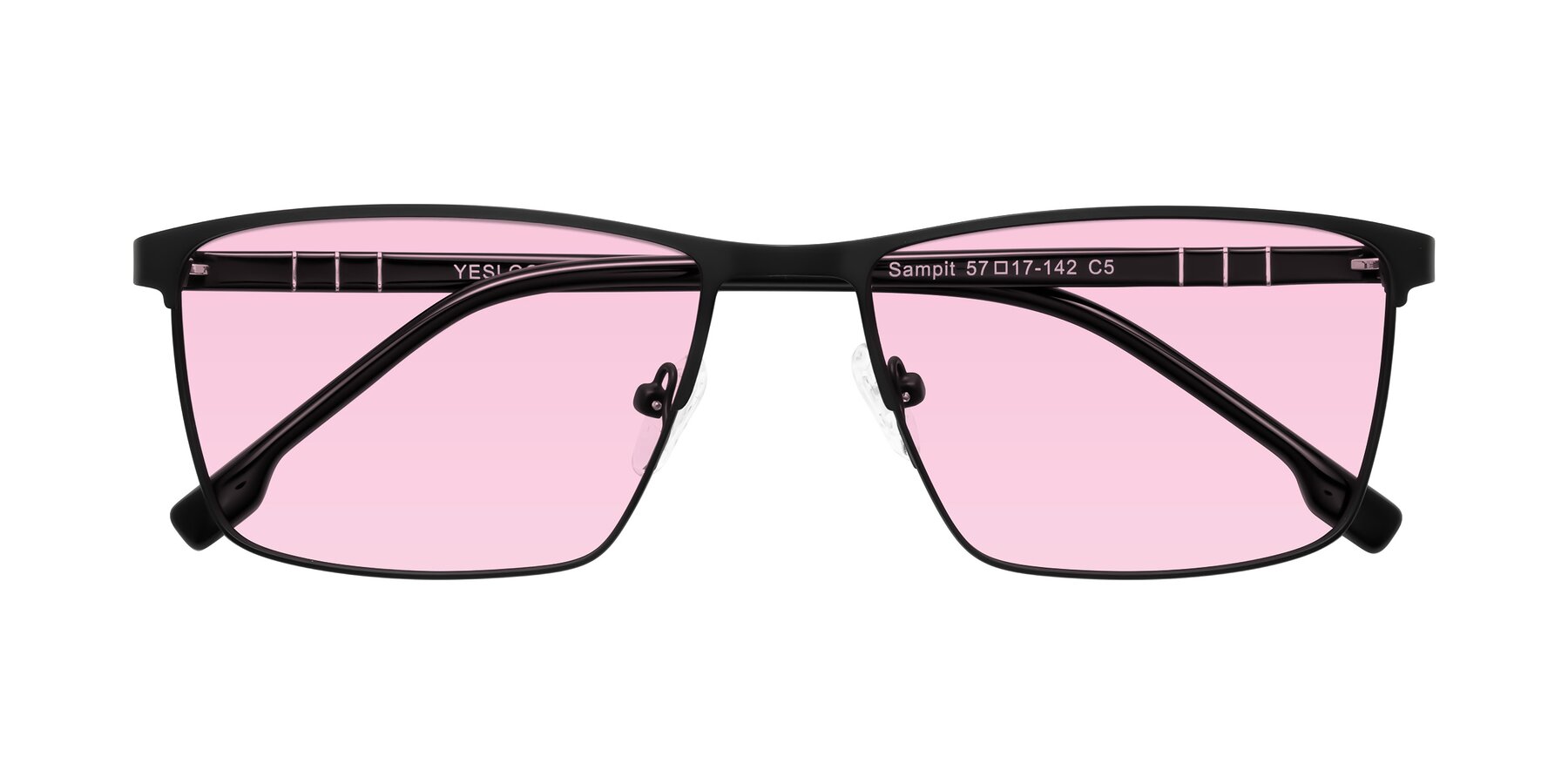 Folded Front of Sampit in Matte Black with Light Pink Tinted Lenses