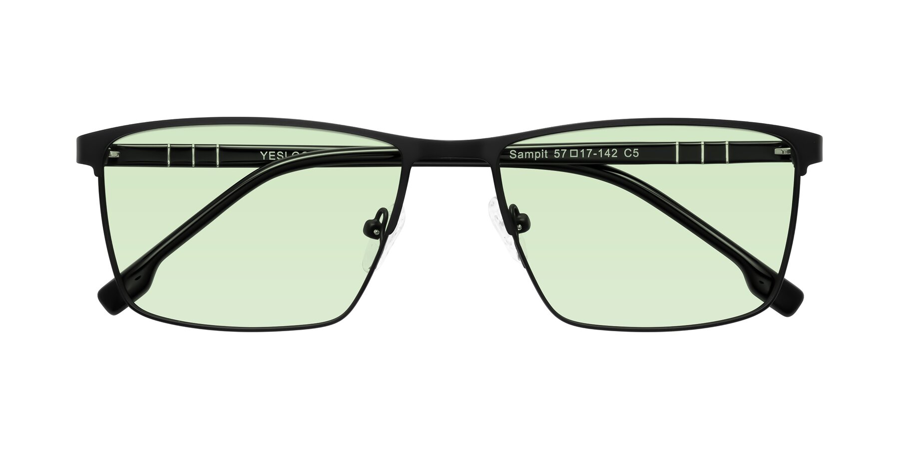 Folded Front of Sampit in Matte Black with Light Green Tinted Lenses