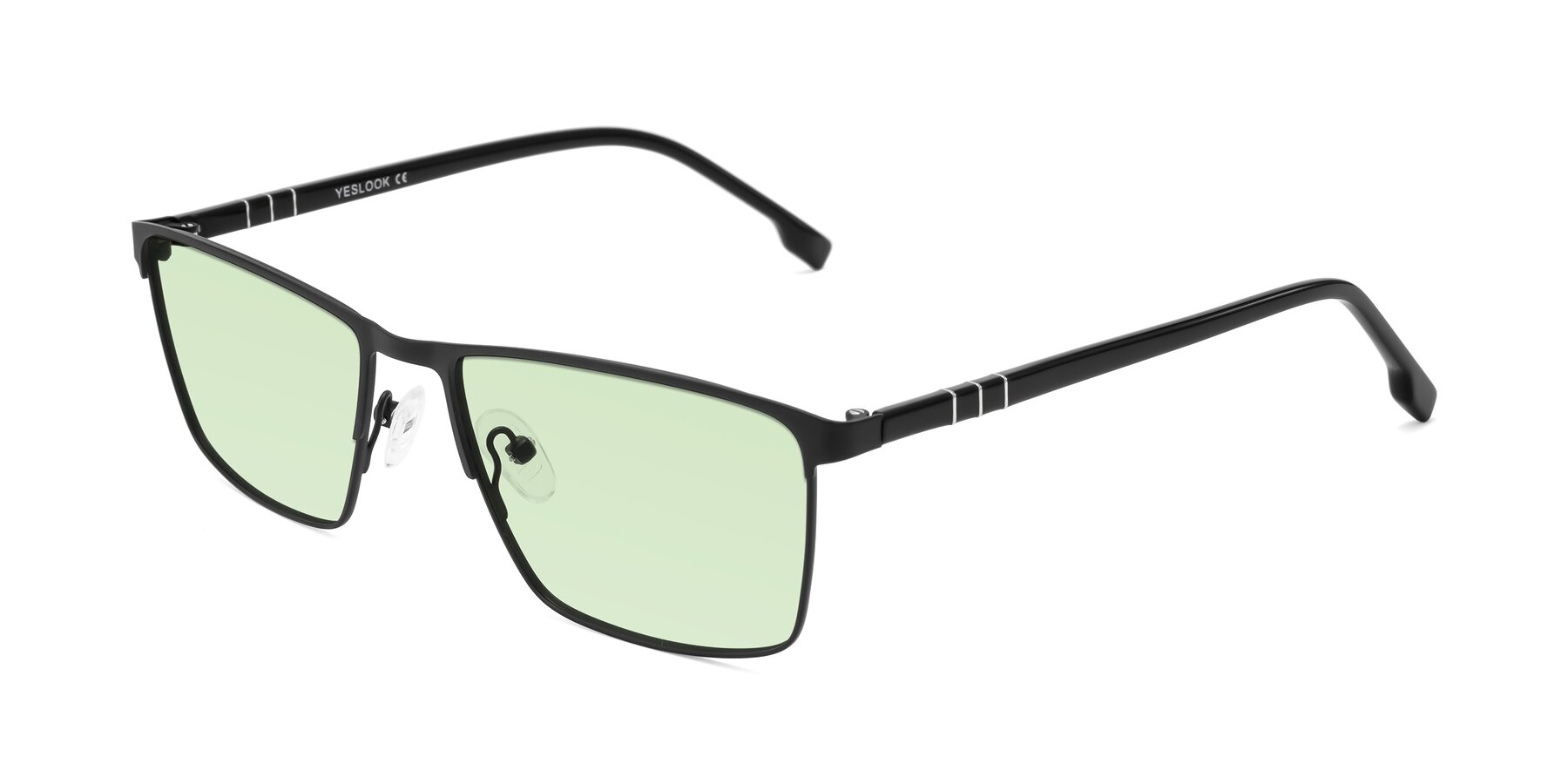 Angle of Sampit in Matte Black with Light Green Tinted Lenses