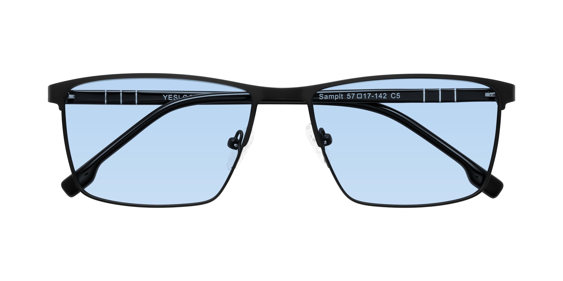 Folded Front of Sampit in Matte Black with Light Blue Tinted Lenses