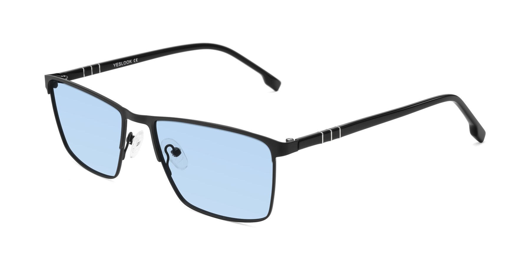 Angle of Sampit in Matte Black with Light Blue Tinted Lenses