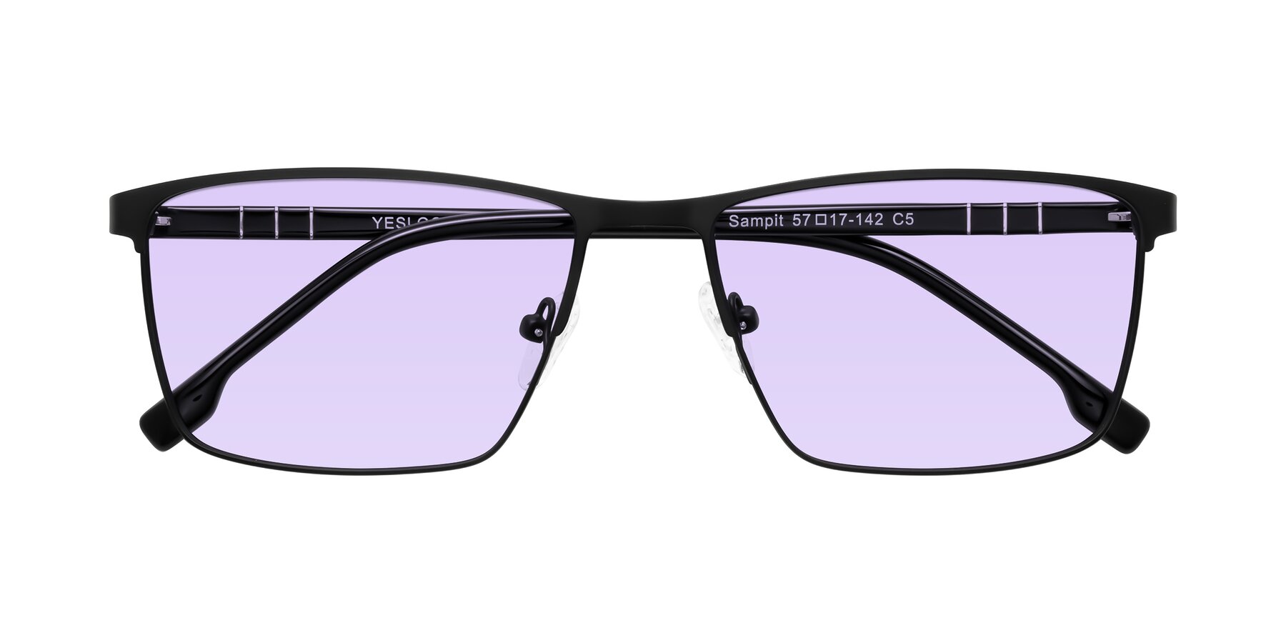 Folded Front of Sampit in Matte Black with Light Purple Tinted Lenses