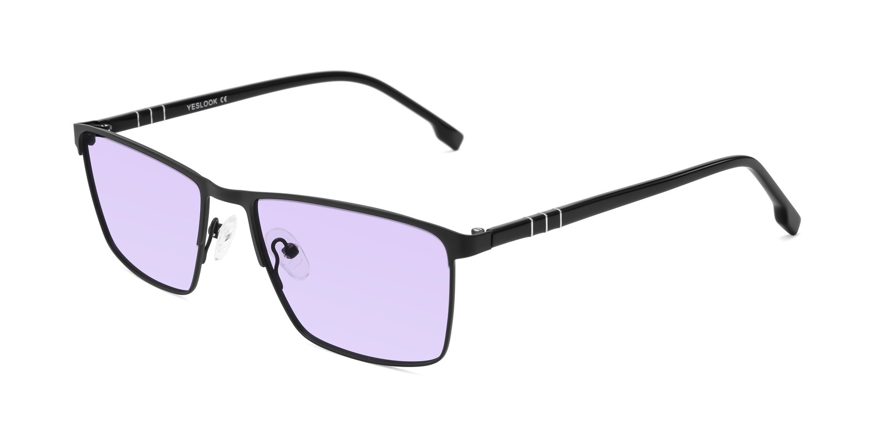 Angle of Sampit in Matte Black with Light Purple Tinted Lenses