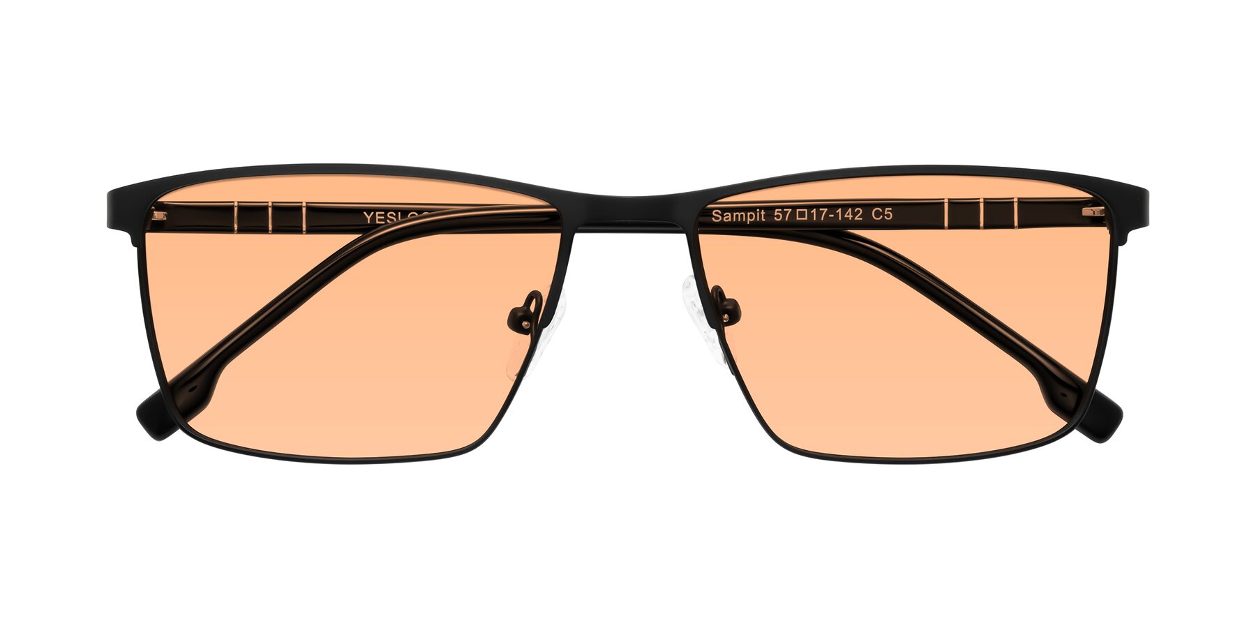 Folded Front of Sampit in Matte Black with Light Orange Tinted Lenses