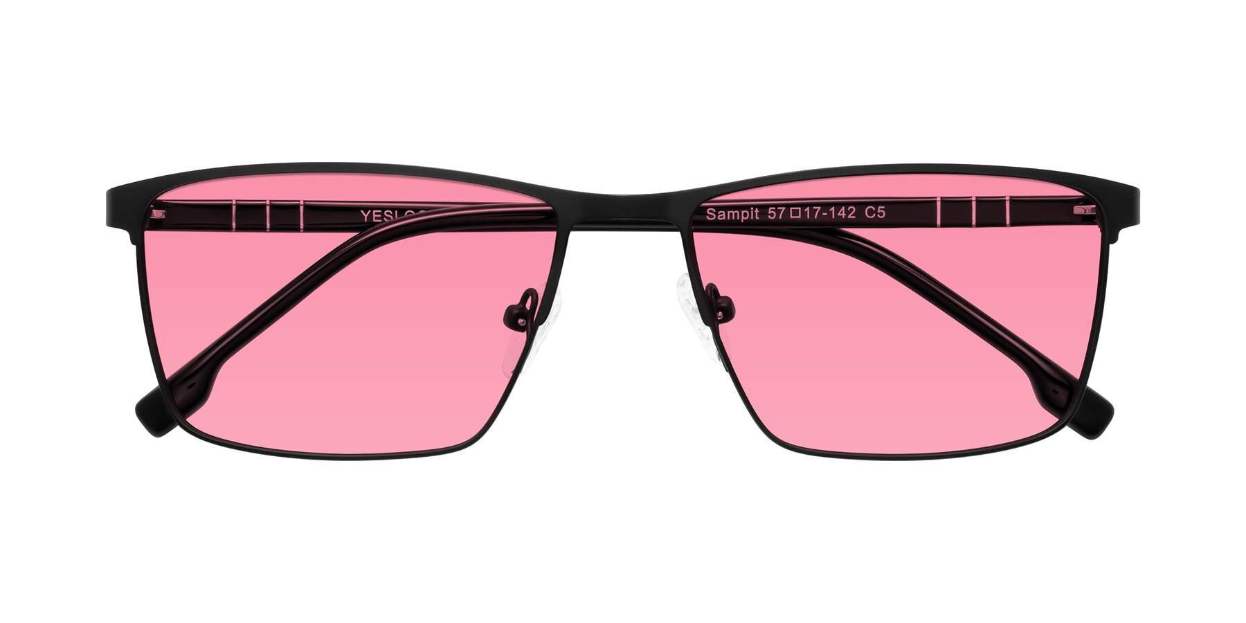 Folded Front of Sampit in Matte Black with Pink Tinted Lenses