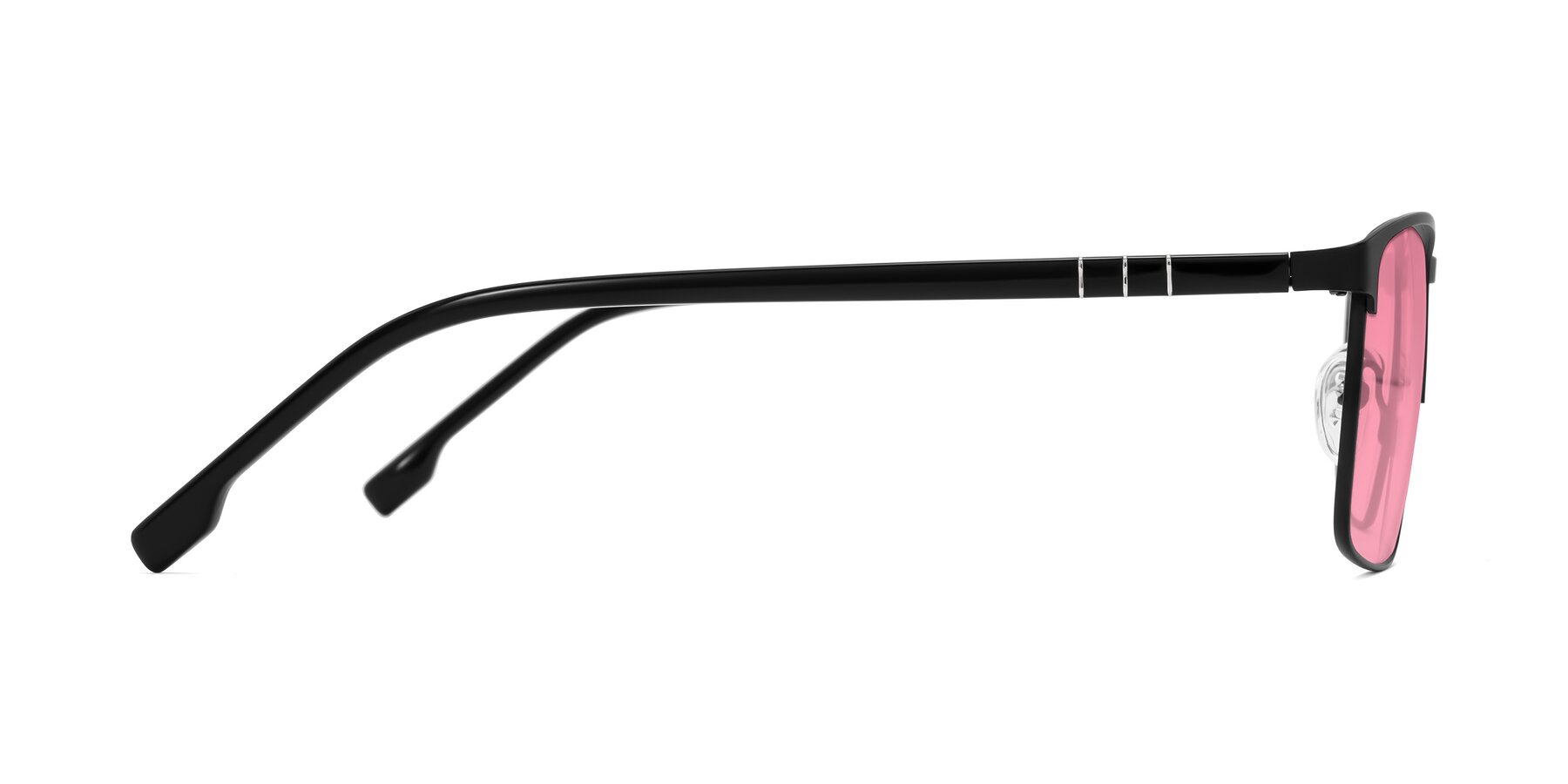 Side of Sampit in Matte Black with Pink Tinted Lenses