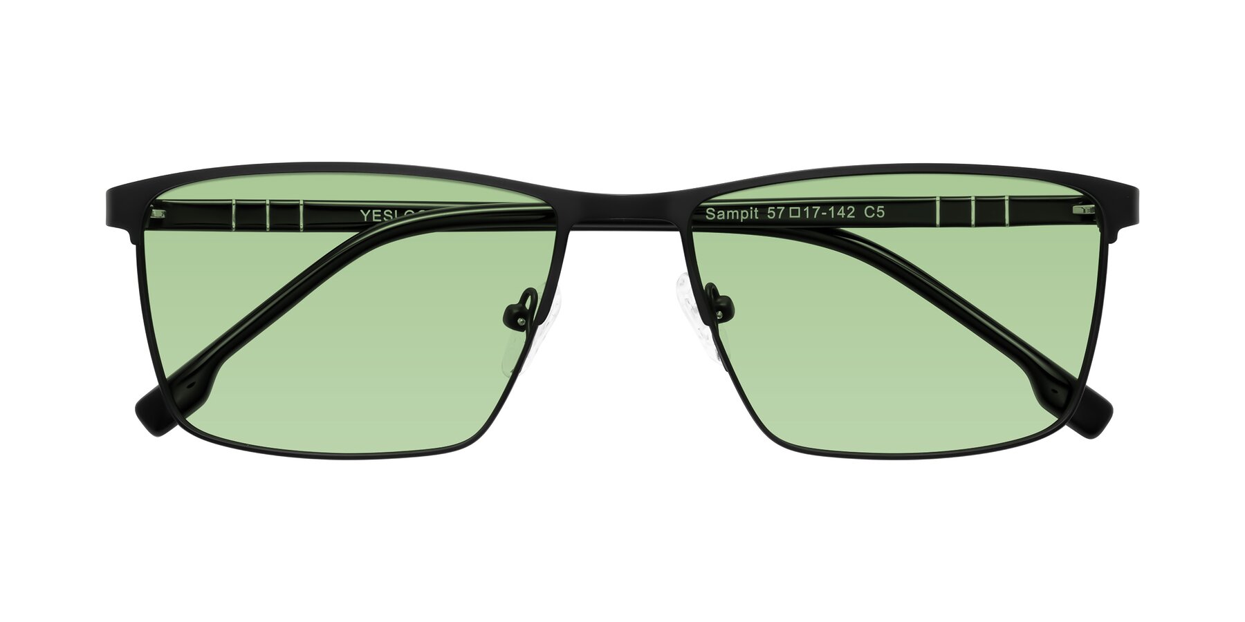 Folded Front of Sampit in Matte Black with Medium Green Tinted Lenses
