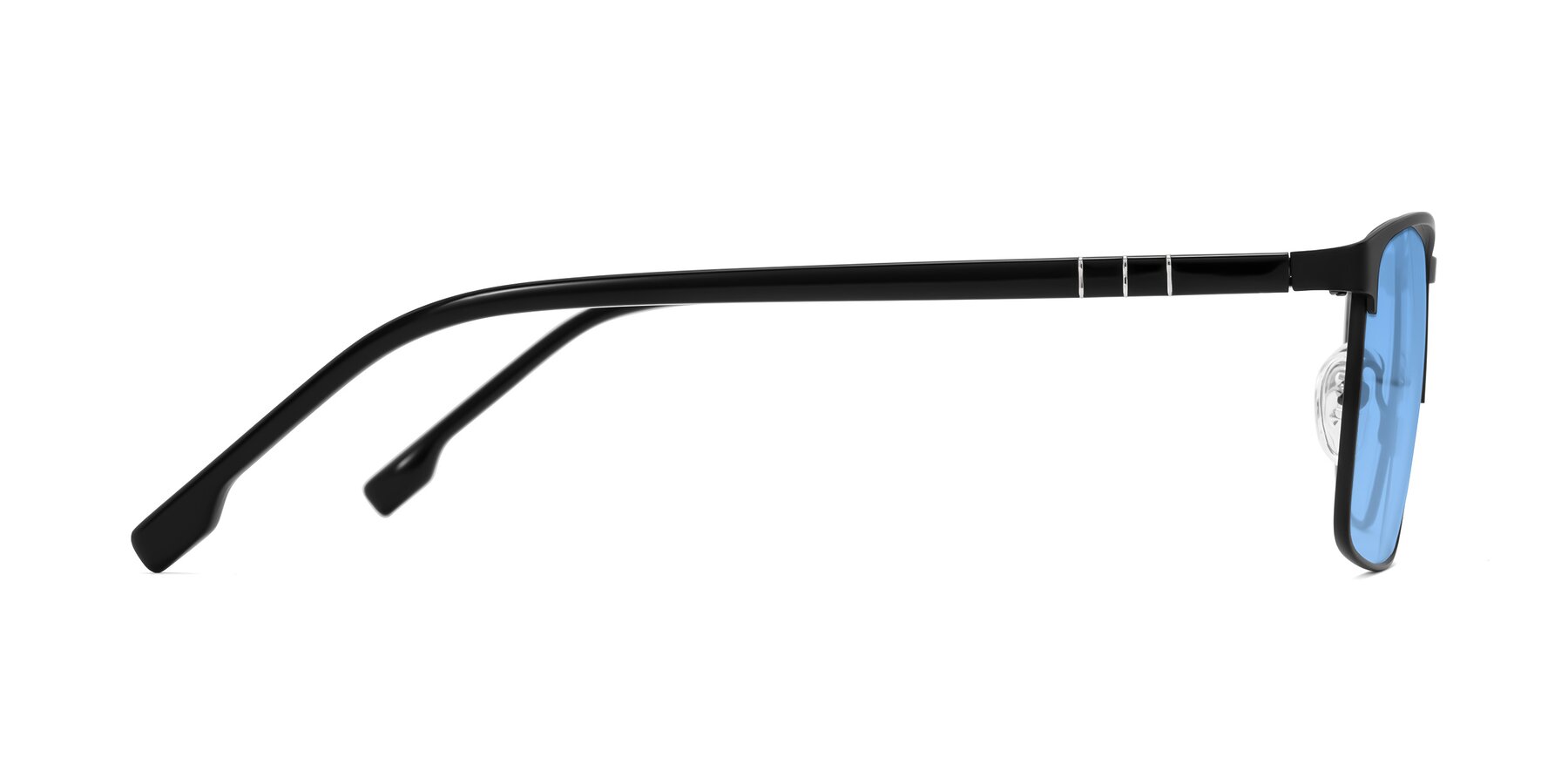 Side of Sampit in Matte Black with Medium Blue Tinted Lenses