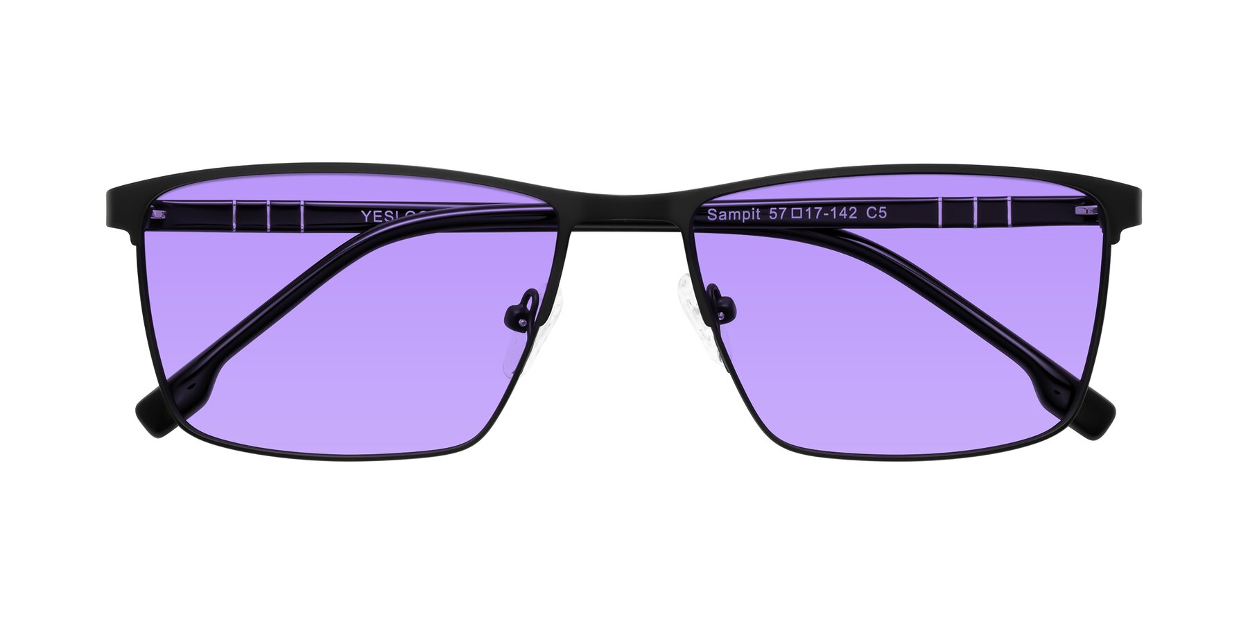 Folded Front of Sampit in Matte Black with Medium Purple Tinted Lenses