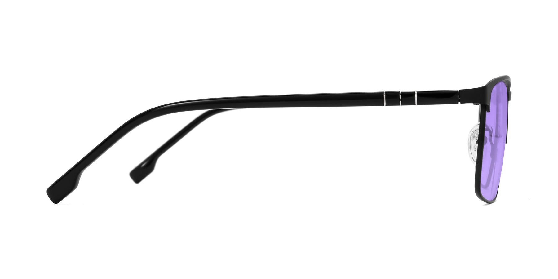 Side of Sampit in Matte Black with Medium Purple Tinted Lenses