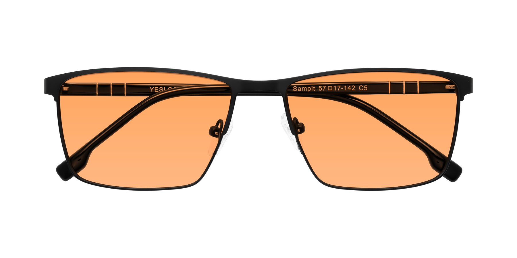 Folded Front of Sampit in Matte Black with Medium Orange Tinted Lenses