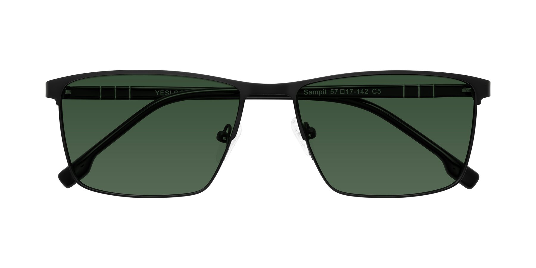 Folded Front of Sampit in Matte Black with Green Tinted Lenses