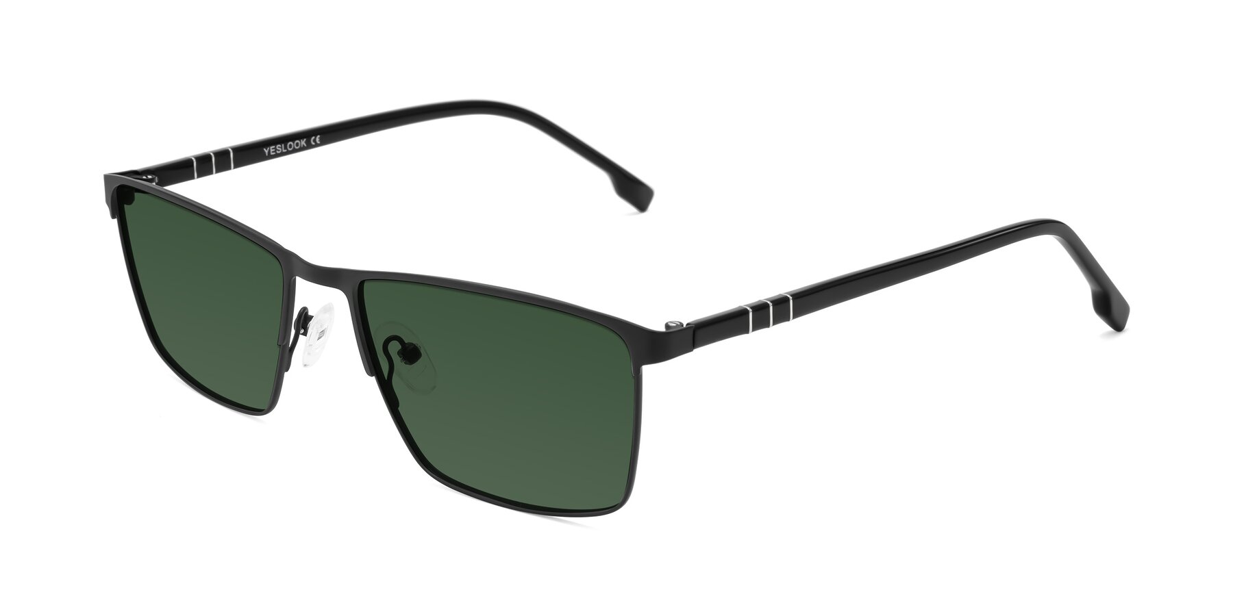 Angle of Sampit in Matte Black with Green Tinted Lenses