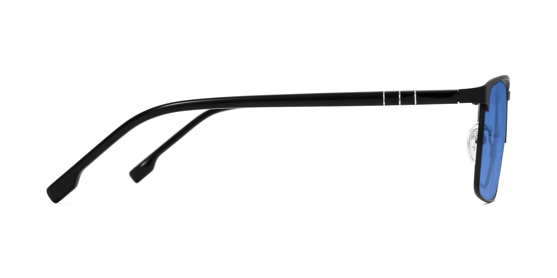 Side of Sampit in Matte Black with Blue Tinted Lenses