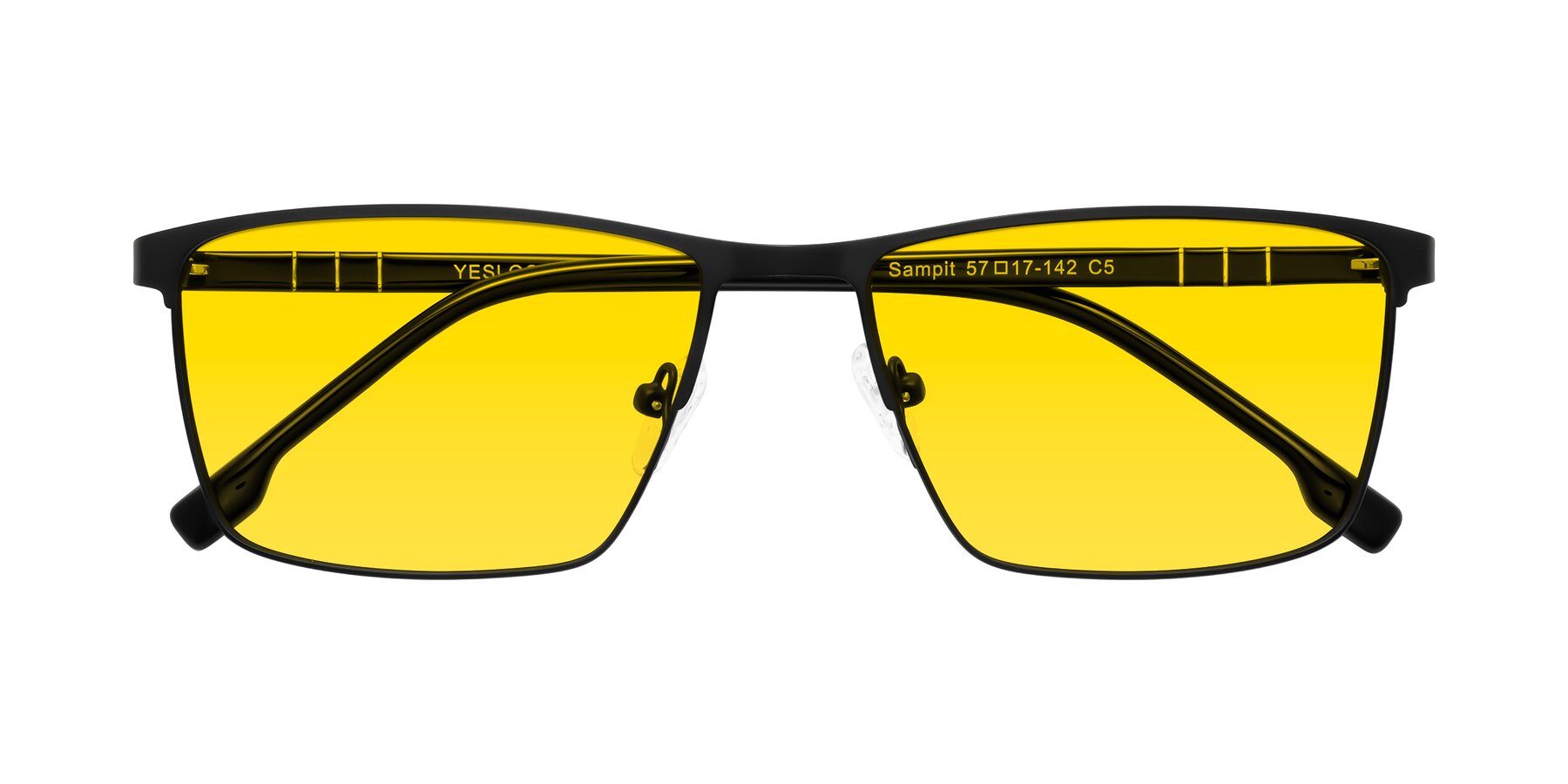 Folded Front of Sampit in Matte Black with Yellow Tinted Lenses