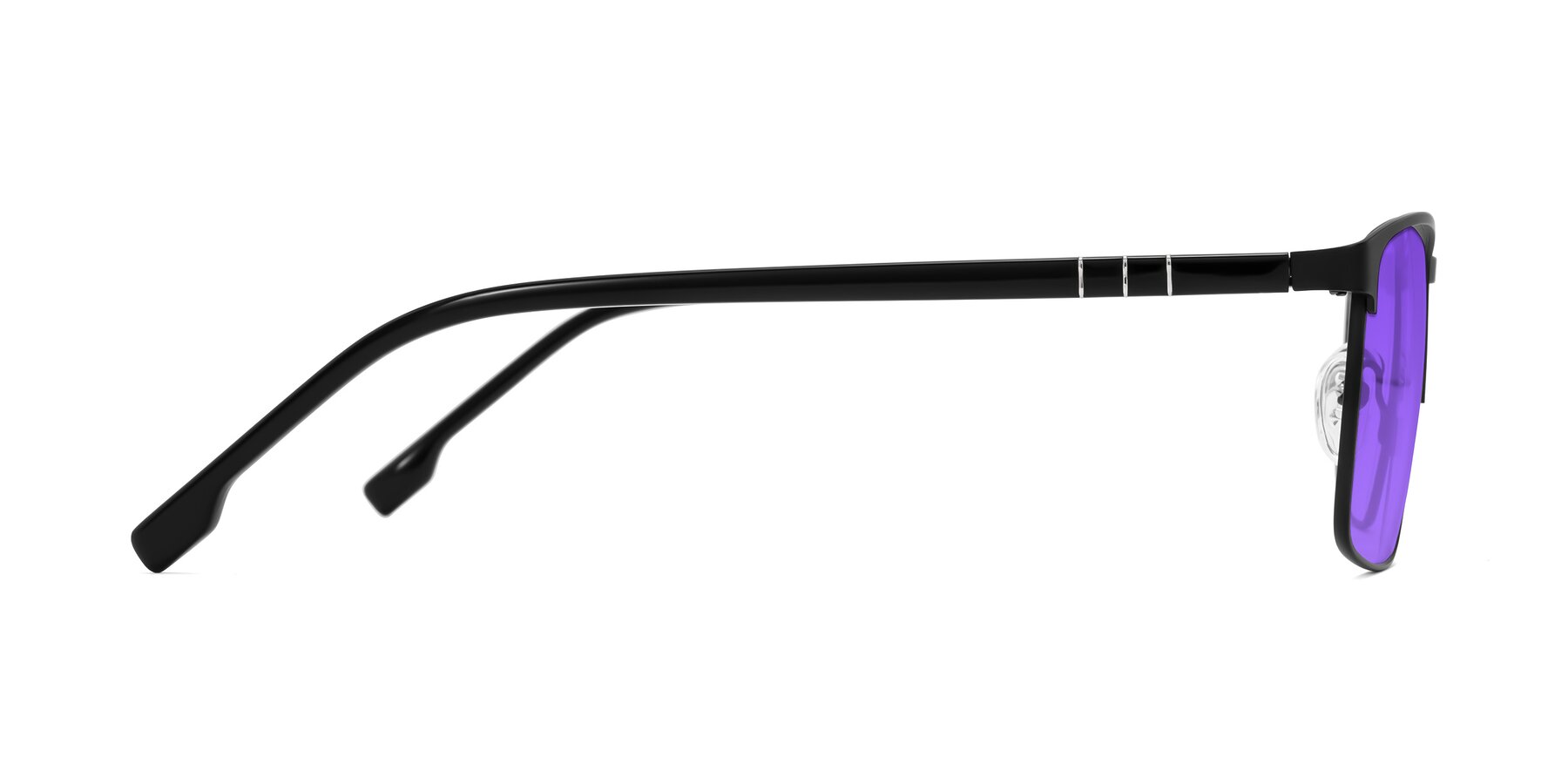 Side of Sampit in Matte Black with Purple Tinted Lenses