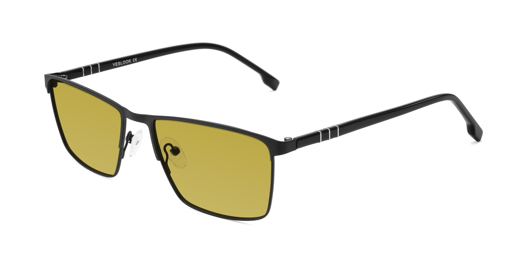 Angle of Sampit in Matte Black with Champagne Tinted Lenses