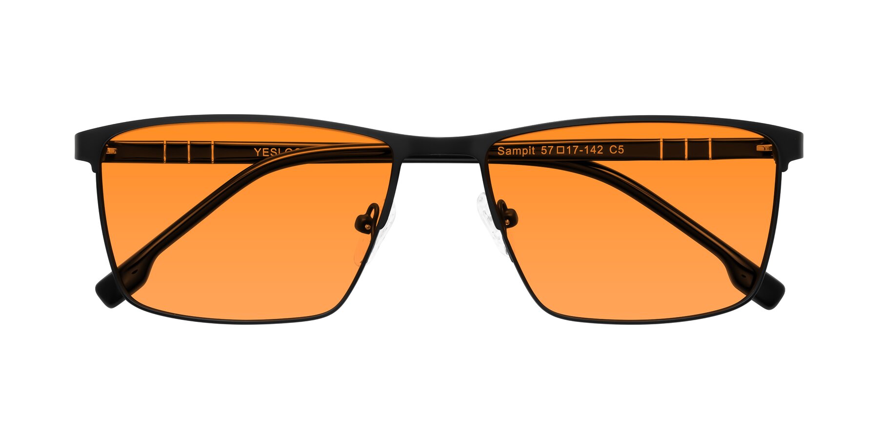 Folded Front of Sampit in Matte Black with Orange Tinted Lenses