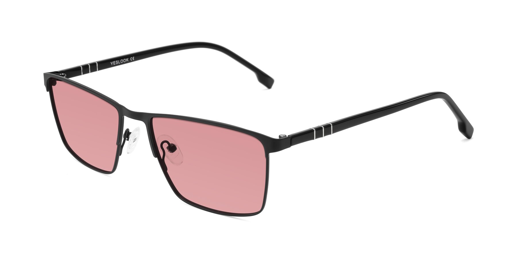 Angle of Sampit in Matte Black with Medium Garnet Tinted Lenses