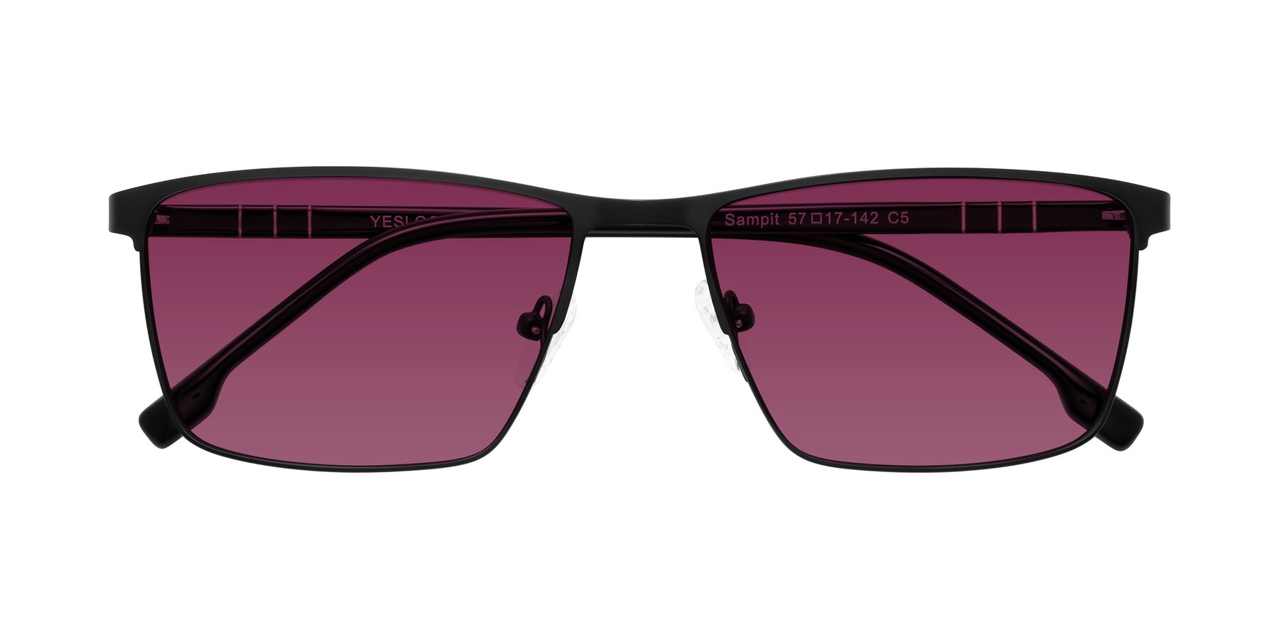 Folded Front of Sampit in Matte Black with Wine Tinted Lenses