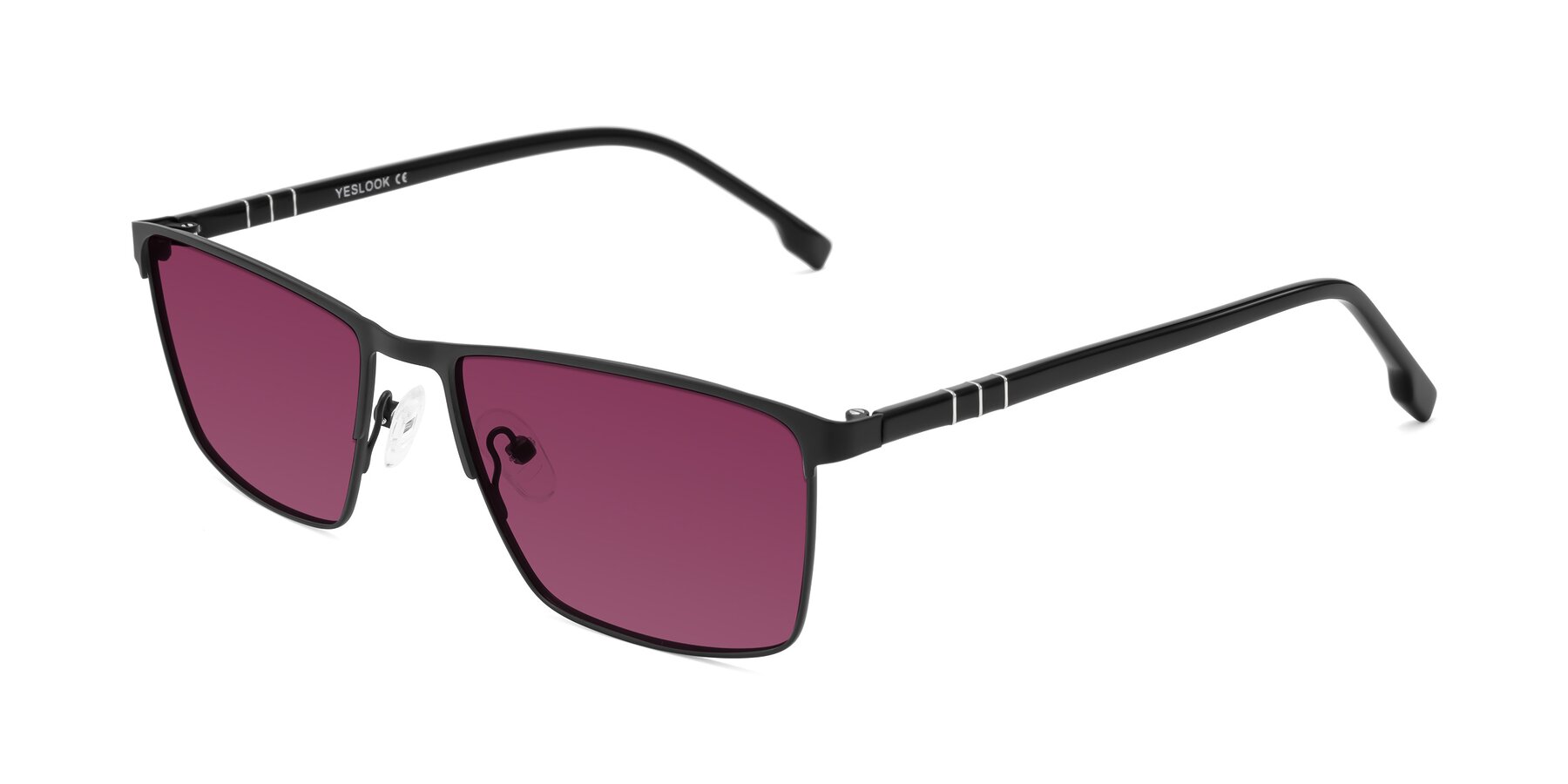 Angle of Sampit in Matte Black with Wine Tinted Lenses