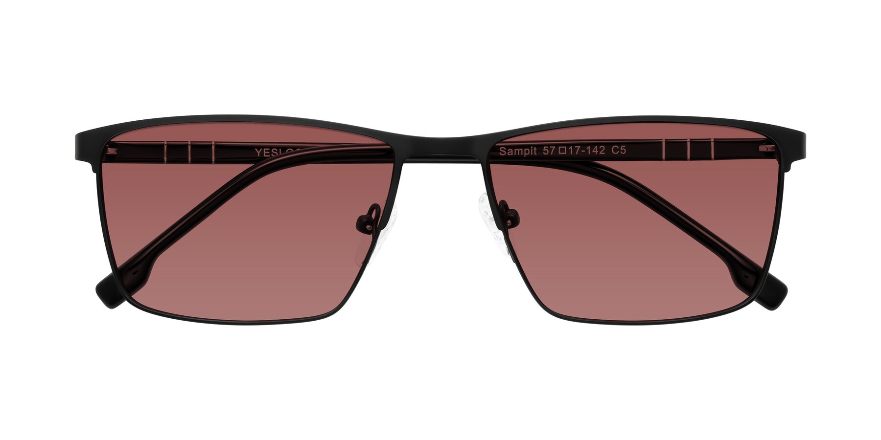 Folded Front of Sampit in Matte Black with Garnet Tinted Lenses