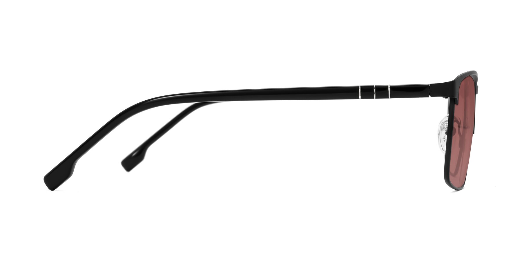 Side of Sampit in Matte Black with Garnet Tinted Lenses