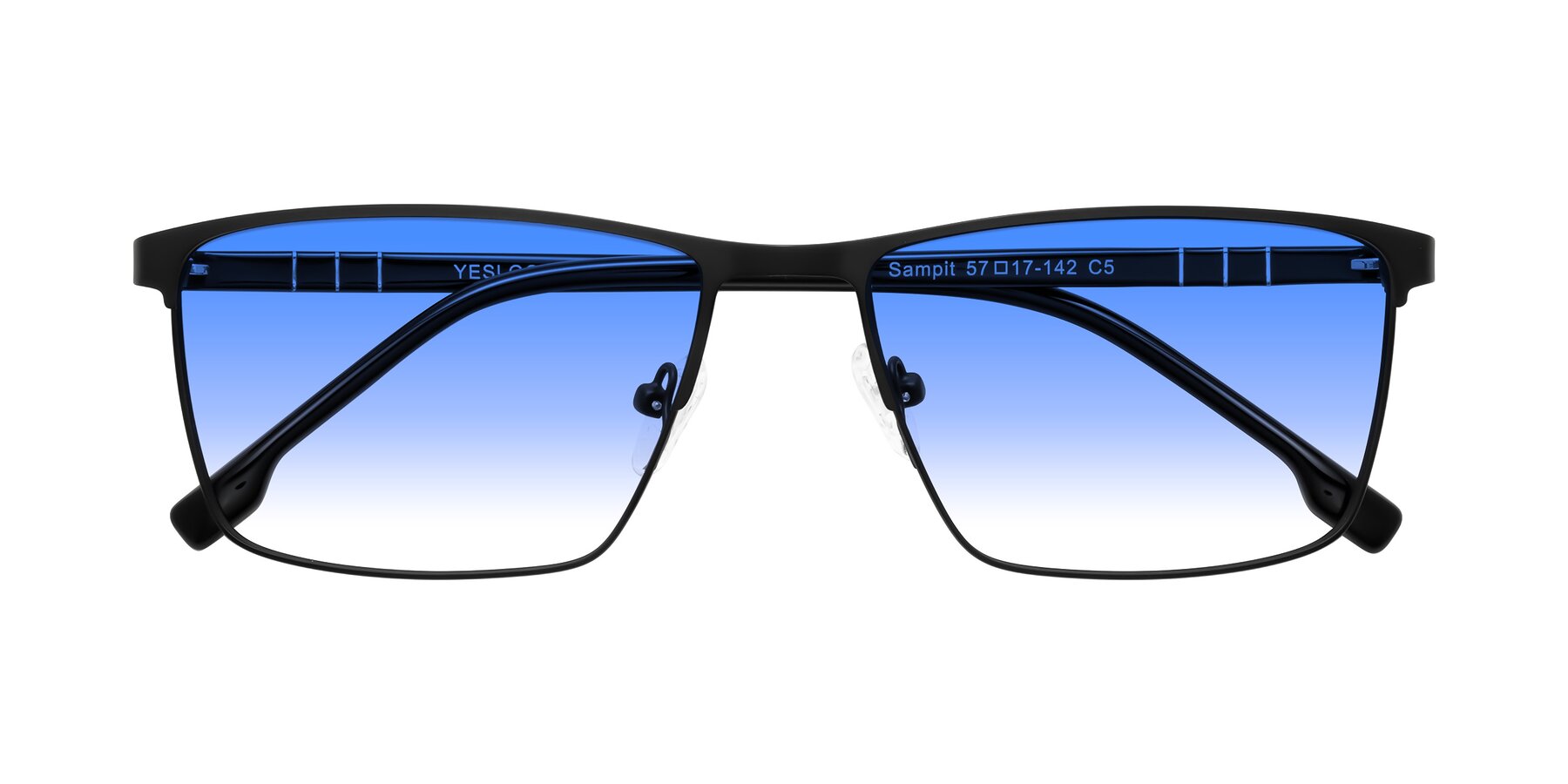 Folded Front of Sampit in Matte Black with Blue Gradient Lenses