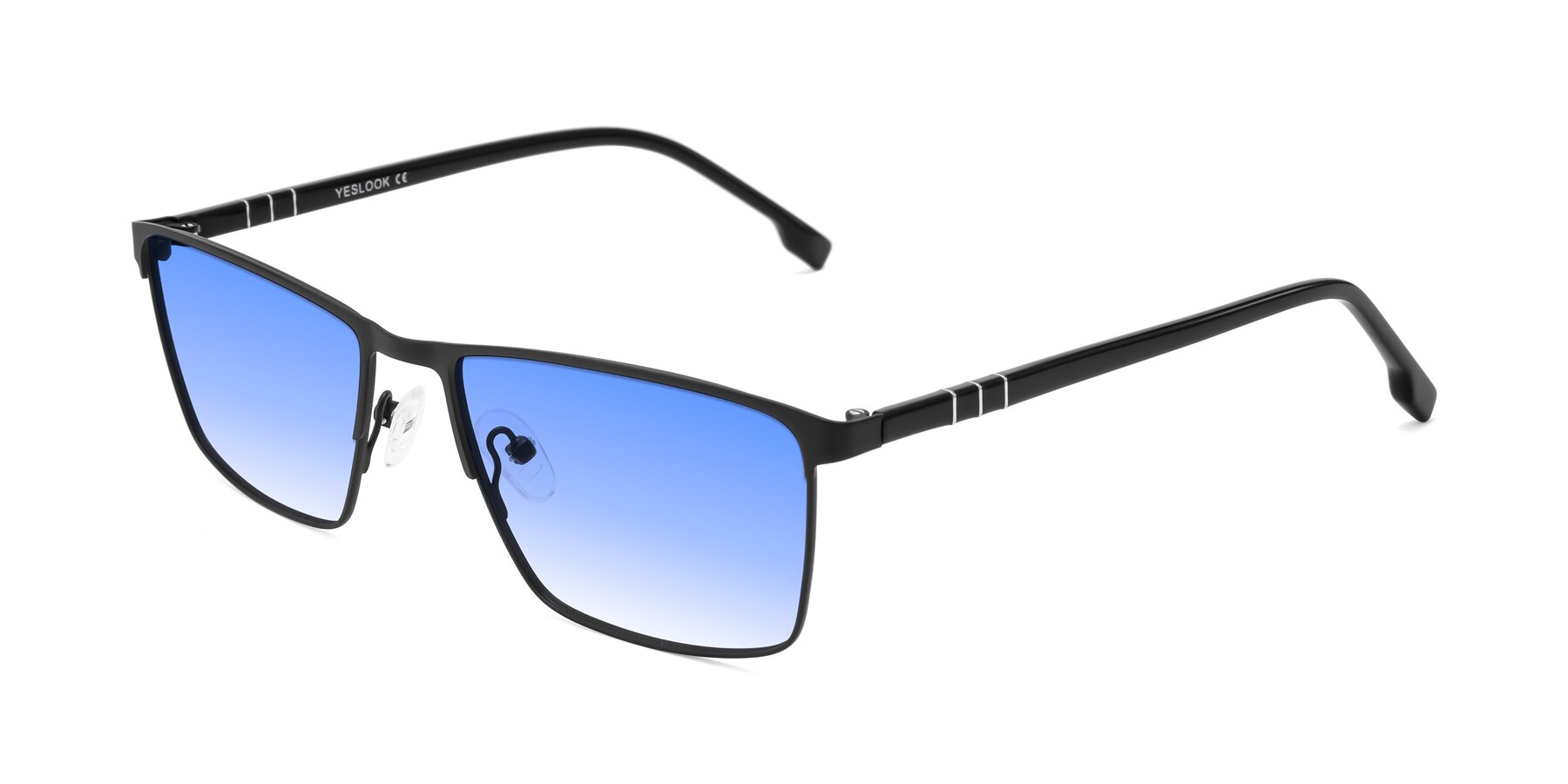Angle of Sampit in Matte Black with Blue Gradient Lenses