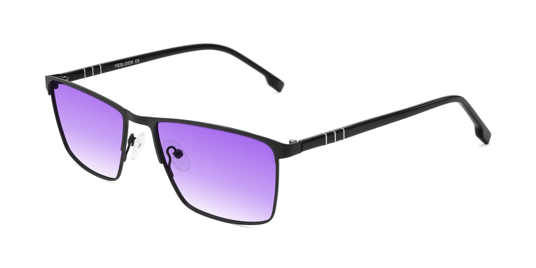 Angle of Sampit in Matte Black with Purple Gradient Lenses
