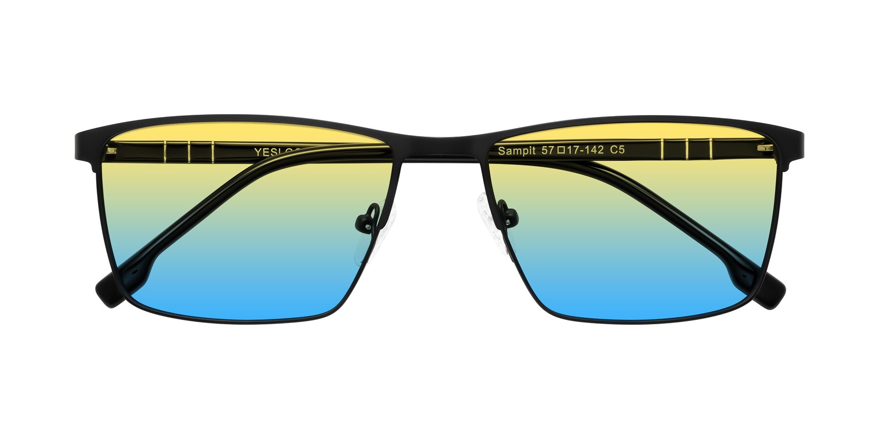 Folded Front of Sampit in Matte Black with Yellow / Blue Gradient Lenses