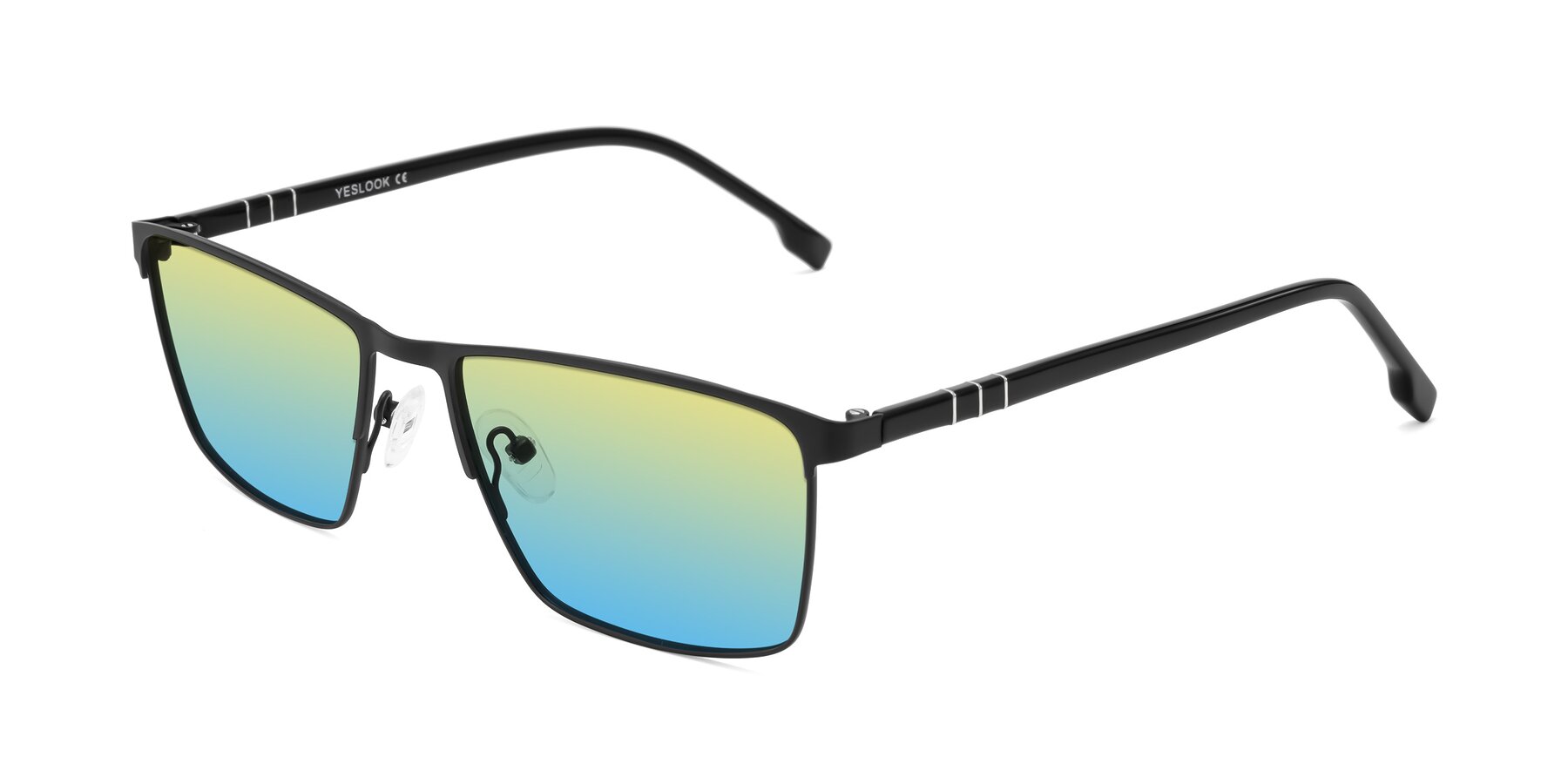Angle of Sampit in Matte Black with Yellow / Blue Gradient Lenses