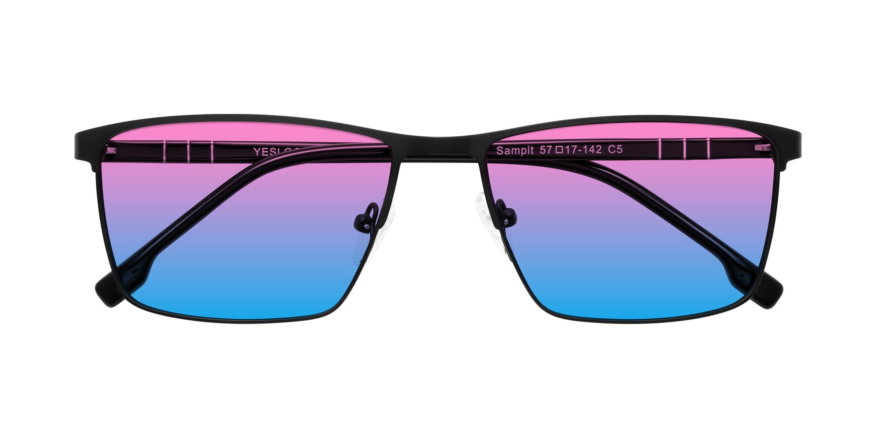 Folded Front of Sampit in Matte Black with Pink / Blue Gradient Lenses