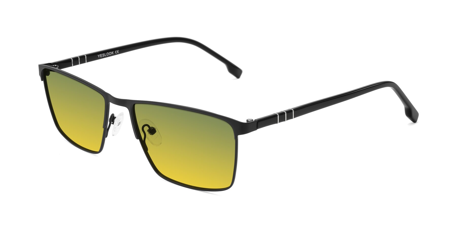 Angle of Sampit in Matte Black with Green / Yellow Gradient Lenses