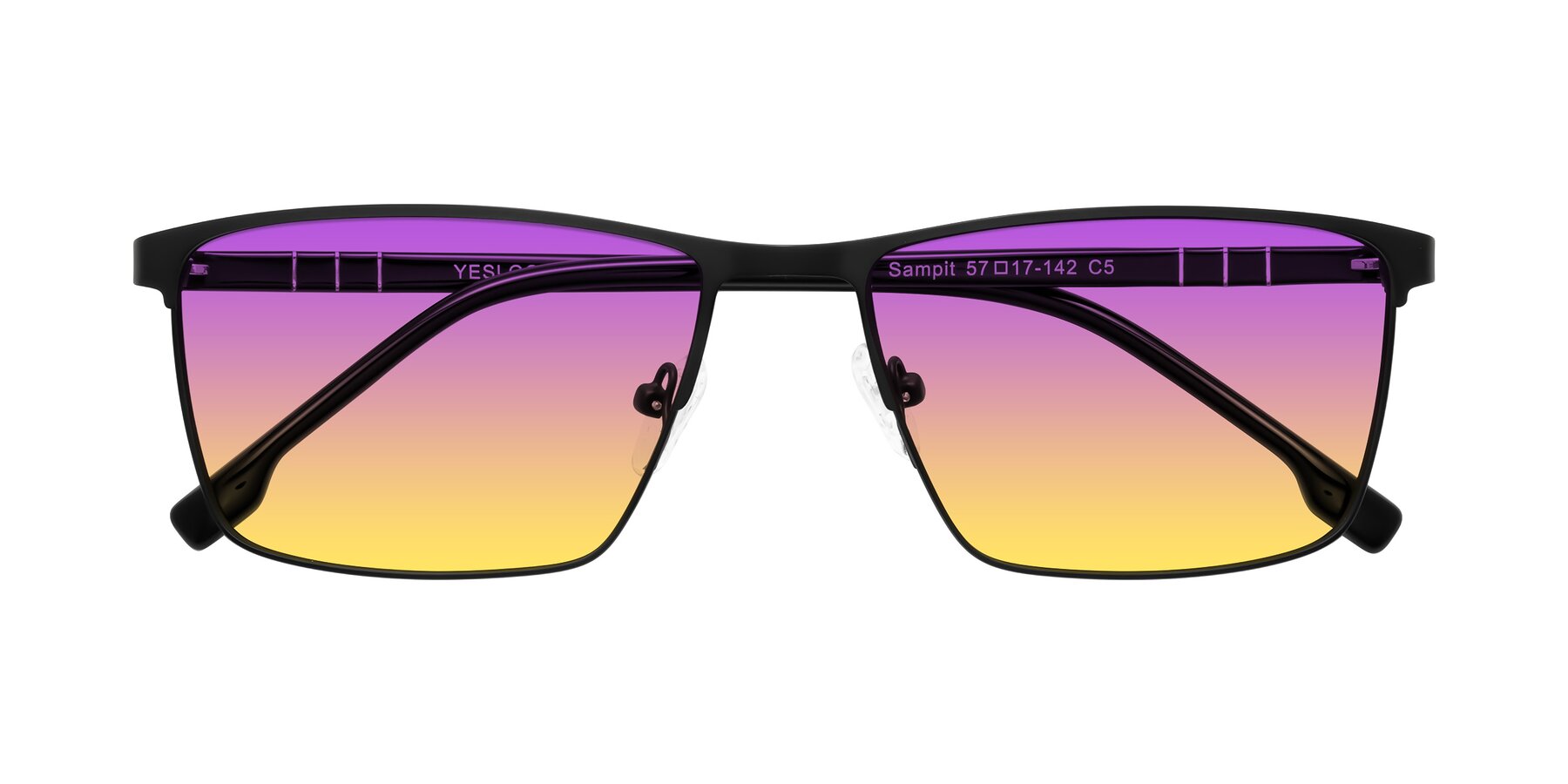 Folded Front of Sampit in Matte Black with Purple / Yellow Gradient Lenses