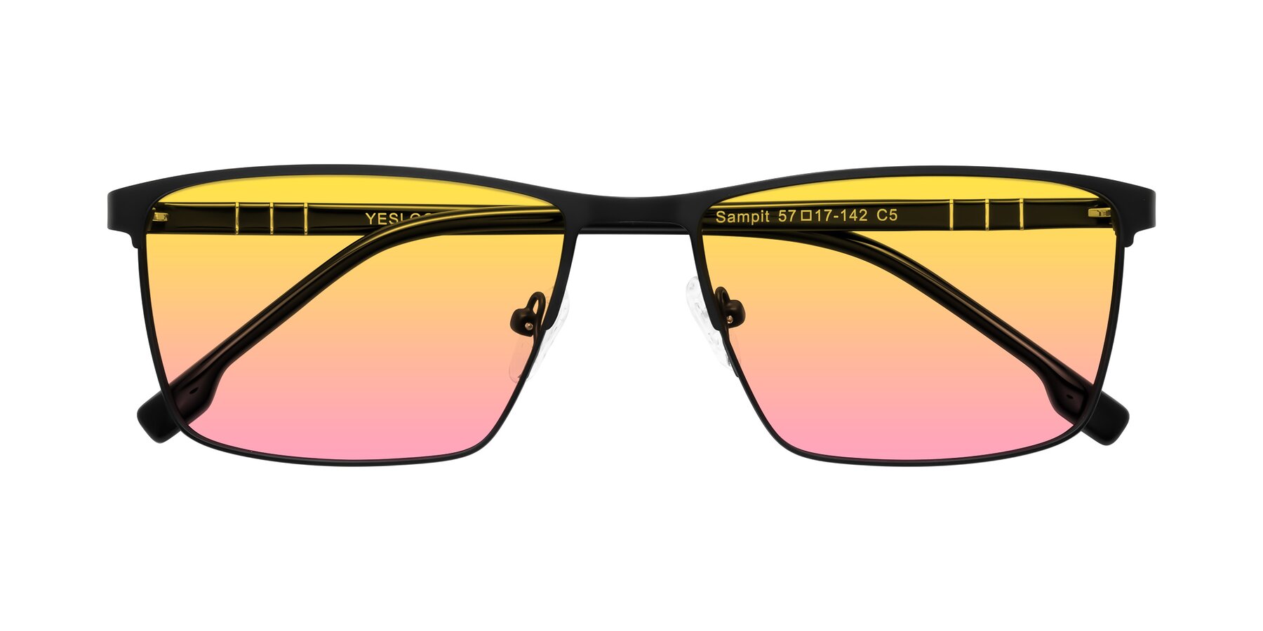 Folded Front of Sampit in Matte Black with Yellow / Pink Gradient Lenses