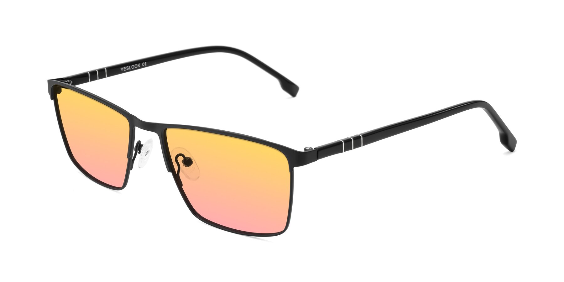 Angle of Sampit in Matte Black with Yellow / Pink Gradient Lenses